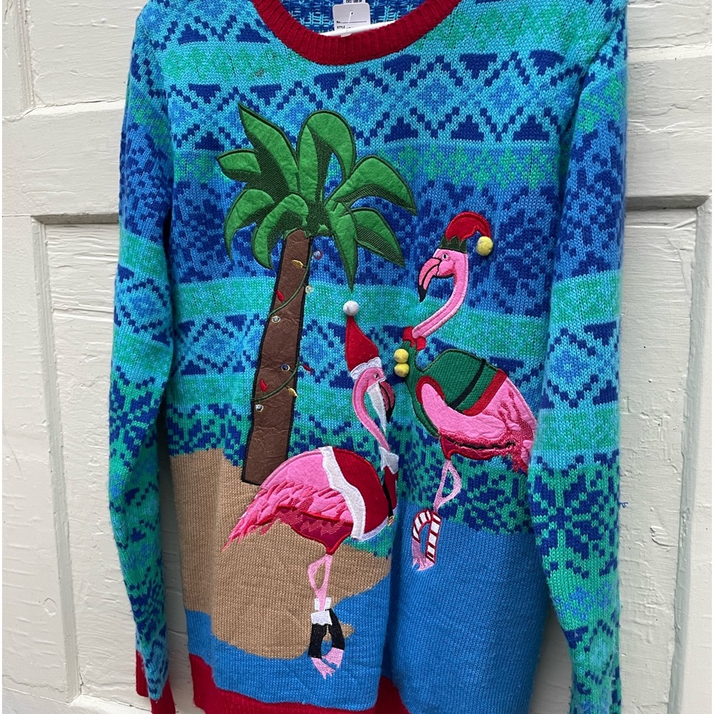 Super ugly Christmas sweater with flamingos - Florida style!  Medium